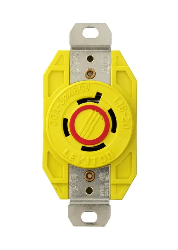 Leviton 24cm-30 20A 480V Yellow Corrosion Resistant Locking Receptacle