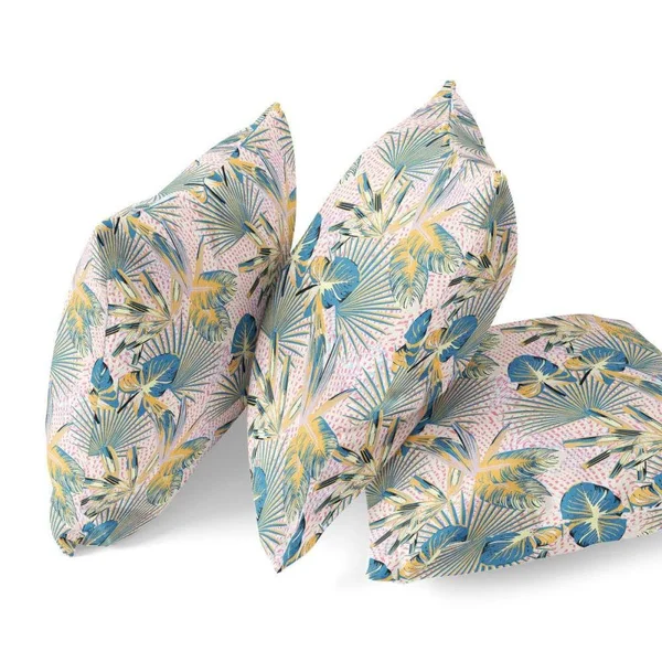 Plant Illusion Pillow Gray Gold Blue 16x22 x 16x22
