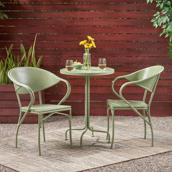 Palm Desert 3PC Iron Modern Bistro Set Crackle Green - Christopher Knight Home