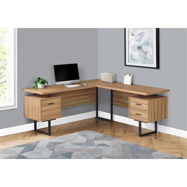 Monarch Computer Desk - 70x22L - Reclaimed Wood, Black Metal, L/R