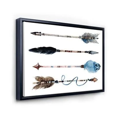 Ethnic Feathers and Flowers on Native Arrows IV - Painting on Canvas East Urban Home Format: Black Floater Frame, Size: 12x22 H