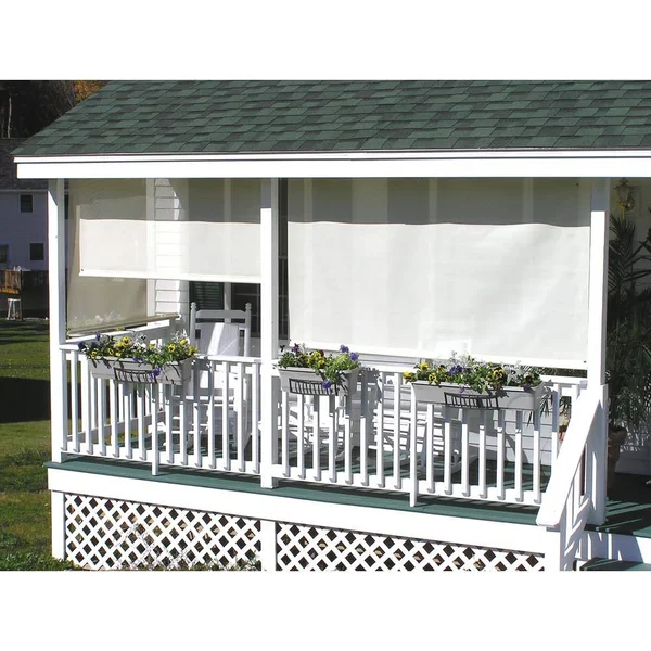 Bali Essentials Cream Corded Light Filtering Motorized Vinyl Exterior Roll-Up Shade Left Motor White Cassette 72 in. W x 84 in.