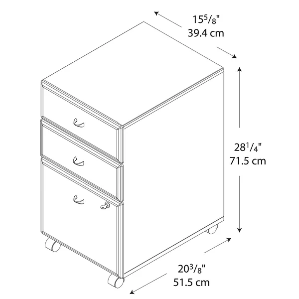 Bush Series A 3-Drawer Assembled Mobile File - Slate