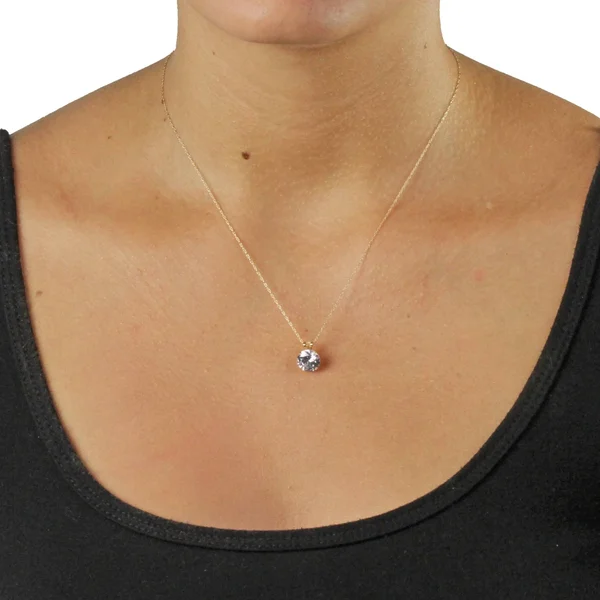 3 TCW Round Cubic Zirconia 10K Gold Solitaire Pendant and Chain 18x22