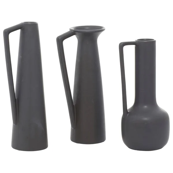 CosmoLiving by Cosmopolitan 12 in. - 13 in. and 11 in. Dark Grey Ceramic Modern Vase (Set of 3)