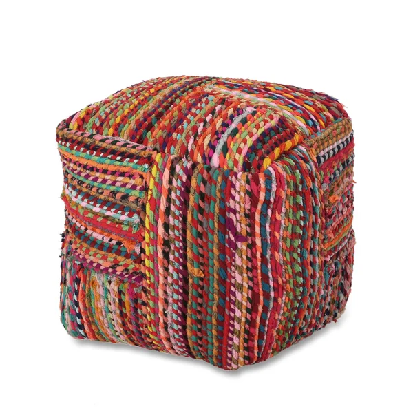 GDF Studio Mead Handcrafted Boho Fabric Cube Pouf