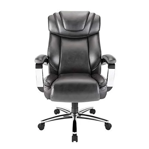 Realspace Axton Big and Tall Bonded Leather High-Back Chair, Dark Gray/Chrome