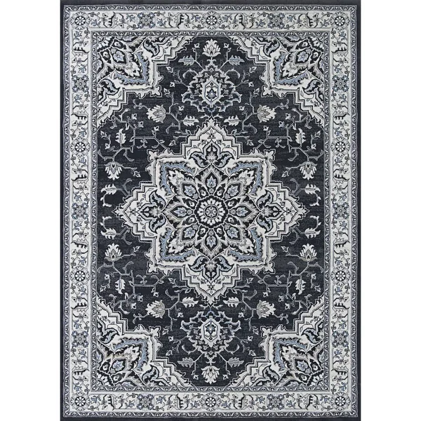 Serai Center Floral Medallion Gray-Ivory Area Rug - 6&6x22 x 9&6x22