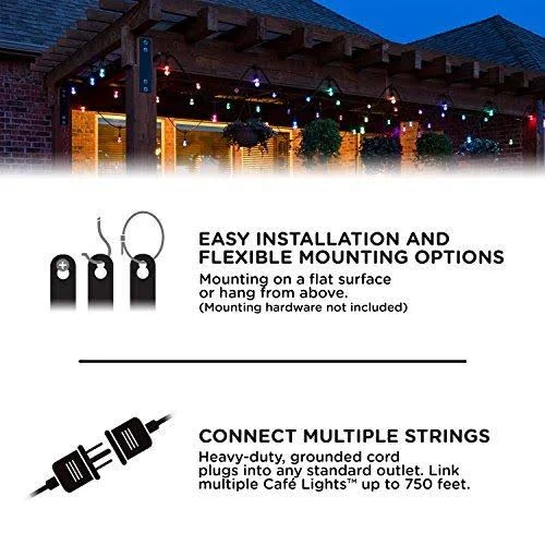 Enbrighten Seasons LED Warm White & Color Changing Café String Lights with Oil-Rubbed Bronze Lens Shade, Black, 48ft, 24 Imp