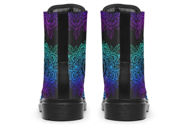 Yin Yang Mandala Boots - Vegan Black Boots, YesWeVibe Women's Boots, Black Sole, US 5, EU35.5