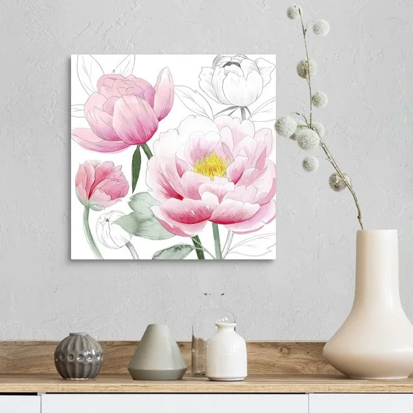 May Peonies I - Canvas Wall Art, 16x16, Great Big Canvas