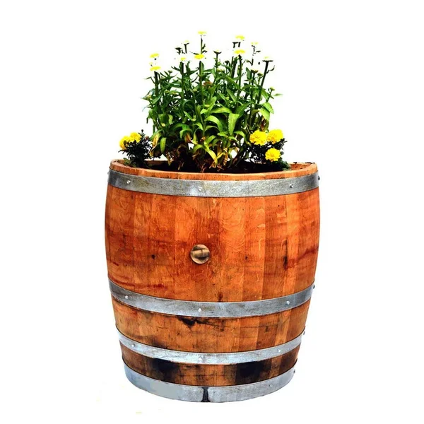 Master Garden Products Tall 26 in. W x 13 in. D x 27 in. H Quarter Oak Wine Barrel Planter - Natural