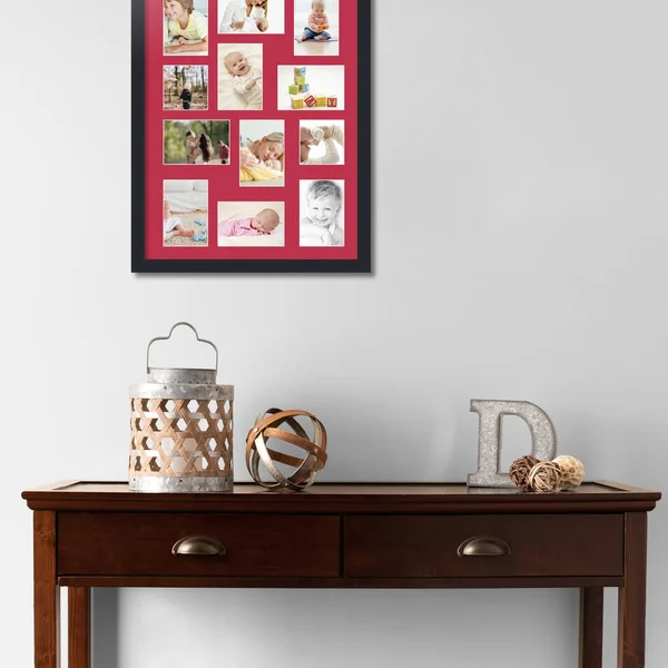 Collage Picture Frame, Satin Black Frame with 12 openings for 4x6 Photos with Red Rouge Mat. D3926CS1286, ArtToFrames