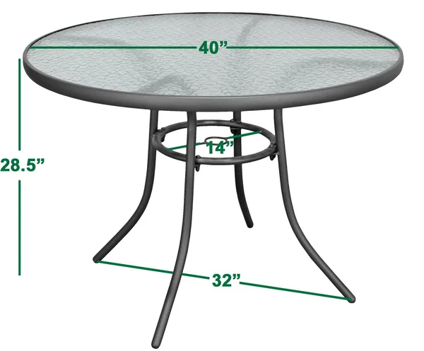 Rio Brands Sienna Metal Gray Round Patio Glass Top Table - 40-Inch