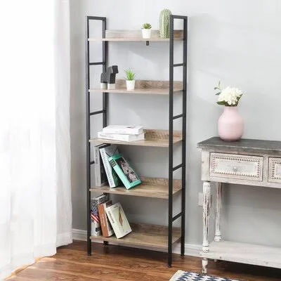 Chesley Wood and Metal Etagere Bookcase Gracie Oaks