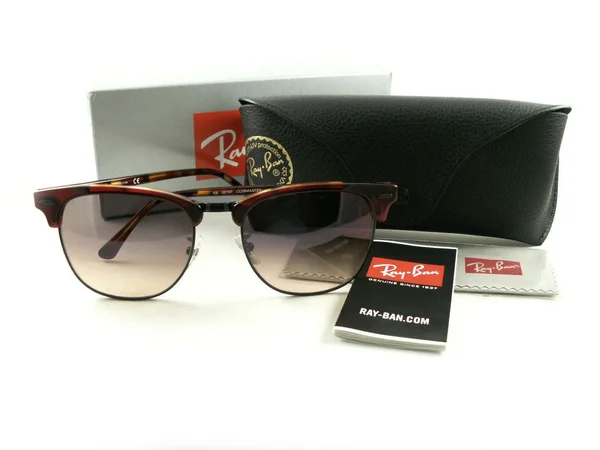 Ray Ban RB3016F Clubmaster Sunglasses - 12753B Transparent Red on Havana/Pink Gradient Violet