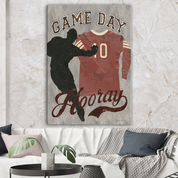 Designart 'Football Game Day IV' Vintage Sport Premium Canvas Wall Art - Black - 30 in. Wide x 40 in. High