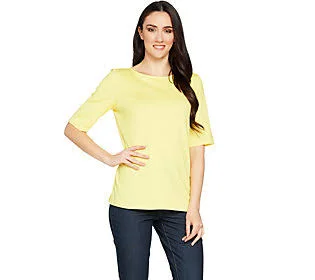 Susan Graver Essentials Butterknit Elbow SleeveBateau Neck Top - Size X-Large, Lemon Yellow