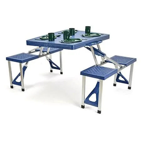 Trademark Innovations Portable Folding Picnic Table with 4 Seats, Size: 33.6, Blue