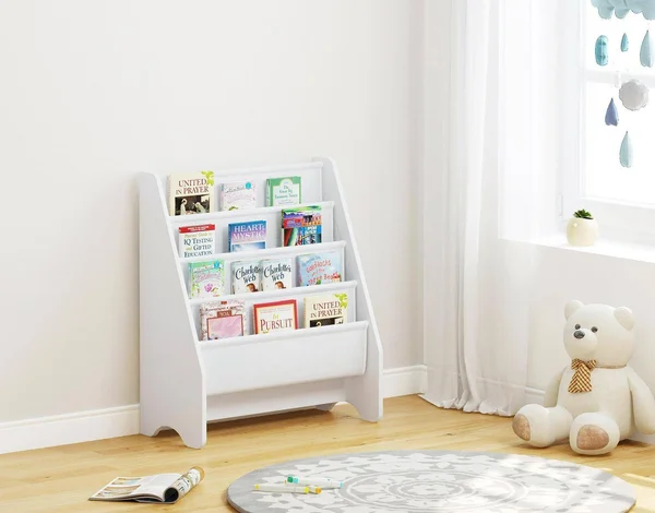 Utex Kids Sling Bookshelf - Magazine Rack - Book Rack for Kids, Book Organizer (White)