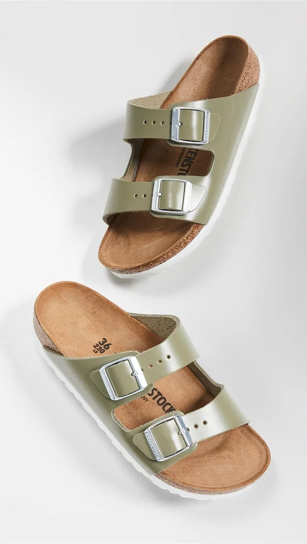 Women's Arizona Birkenstock Khaki Leather, Khaki, 37