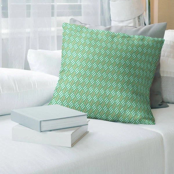 Two Color Stripe Diamonds Throw Pillow - 26 x 26 - Green & Orange - Faux Suede