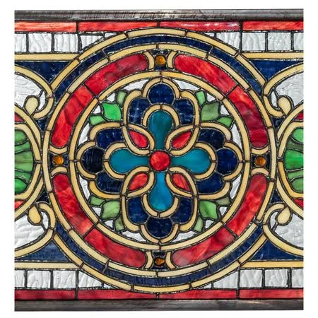Meyda 35 inch W x 11 inch H Evelyn in Lapis Transom Stained Glass Window 77907