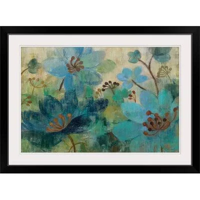 &Peacock Garden& by Curie Painting Print August Grove Size: 32x22 H x 44x22 W x 1x22 D, Format: Black Framed