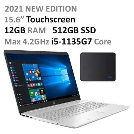 Newest Premium High Performance HP 15.6 inch HD Touch Screen Laptop Notebook - Intel Quad-Core i5-1135G7 (Max 4.2GHz), 12gb Ram
