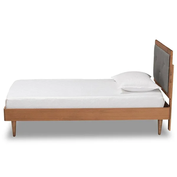 Baxton Studio Saul Mid-Century Modern Fabric Upholstered and Finished Wood Platform Bed Dark Grey & Walnut Brown - Twin