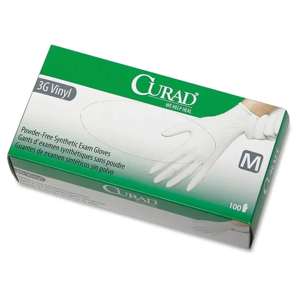 Curad 3G Synthetic Vinyl Exam Gloves - Powder-Free, Medium, 100/Box