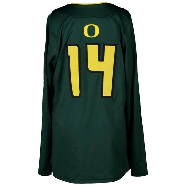 Fanatics Authentic Oregon Ducks Women's Lacrosse Team-Worn #14 Green and Yellow Long Sleeve Jersey Used Between The 2010 - 2016