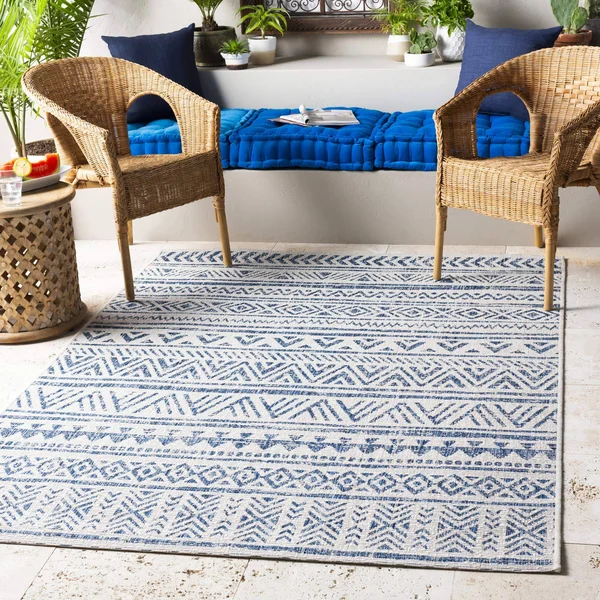 Art of Knot Abbas Navy Bohemian Outdoor 2&7 inch x 10& Area Rug