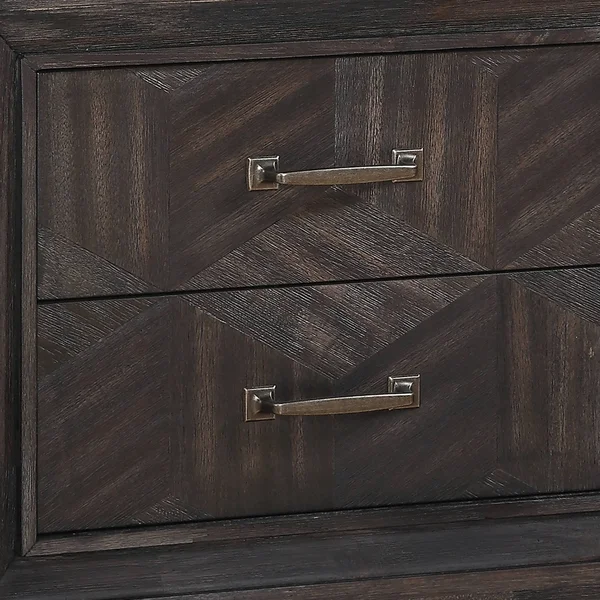 Geometric Design 2 Drawer Wooden Nightstand with USB Slot - Brown