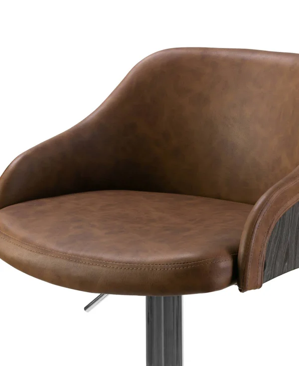 Glamour Home Amada Brown Upholstered Adjustable Height Barstool with Grey Plywood BACK - Silver