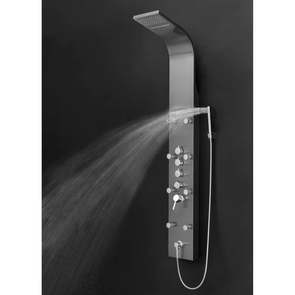 AKDY sp0057 65 in. 8-Jet Shower Panel System in Space Gray Brushed Stainless Steel - Black