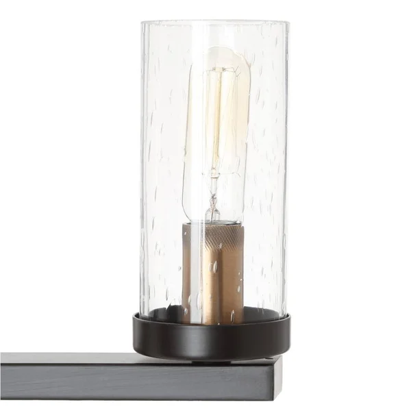 Progress Lighting Hartwell 34 in. 6-Light Antique Bronze Island Chandelier with Clear Seeded Glass and Natural Brass Accents