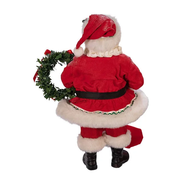 Kurt Adler 10.5x22 Fabriche Gingerbread Santa with Stocking and Wreath