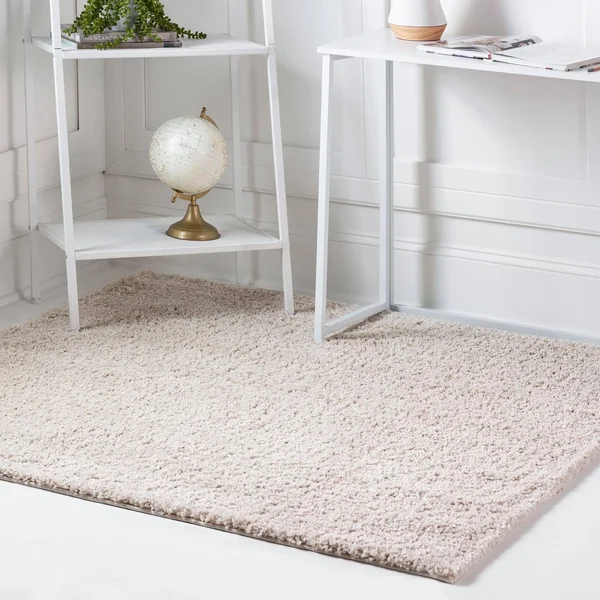 Soft Solid Shag Oatmeal Beige 5 ft Square Area Rug