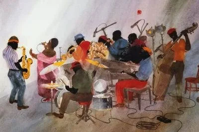 Framed Canvas Art - Wild Women Don&t Have The Blues by Jim Tanaka ( Music > Jazz Music art)
