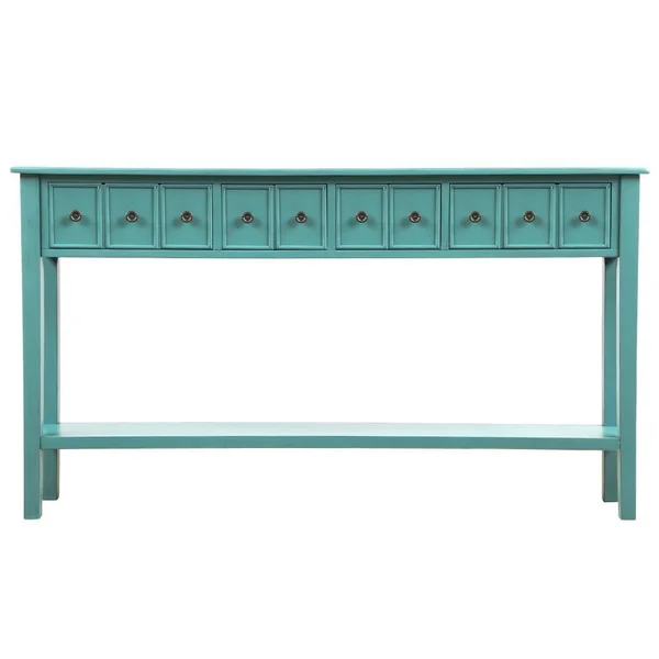 Mondawe 60x22 Long Vintage Rustic Console Table Sofa Table with Drawers and Bottom Shelf (Blue), OR-W1870C-TR