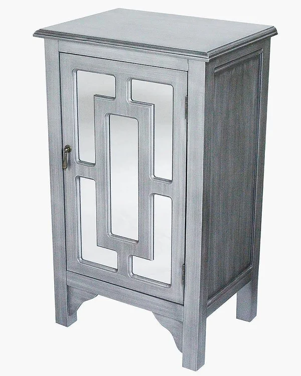 Antique White Wood Mirrored Glass Accent Cabinet with A Door and Mirror Inserts