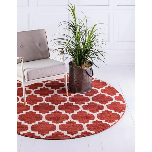 Unique Loom Philadelphia Trellis Area Rug - 8& x 8& Round - Light Terracotta