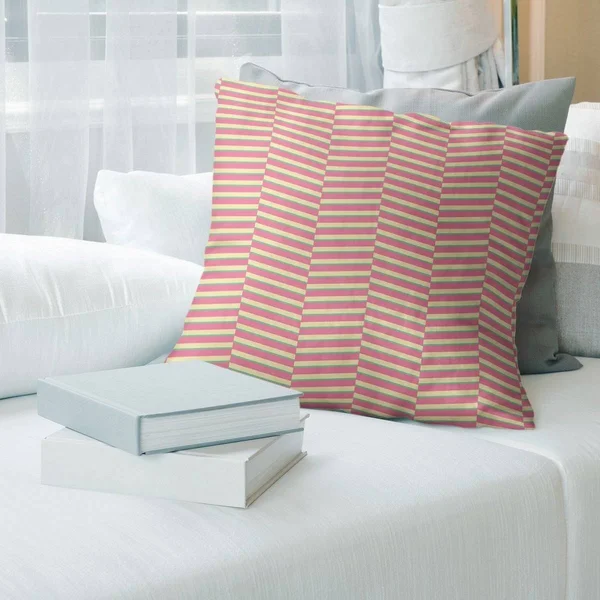 Porch & den Blaze Tri-Color Fractured Stripes Throw Pillow - 16 x 16 - Pink Green & Yellow - Linen