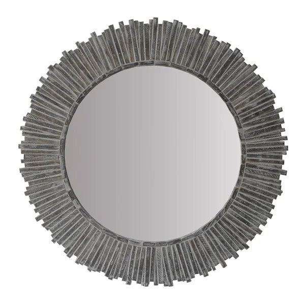 The Urban Port 32 inch Round Beveled Floating Wall Mirror with Sunflower Wooden Frame, Gray