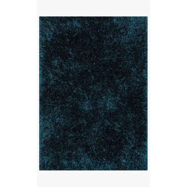 Alexander Home Hand-Tufted Rocco Solid Ribbon Shag Rug (3&6 x 5&6) Peacock, Blue