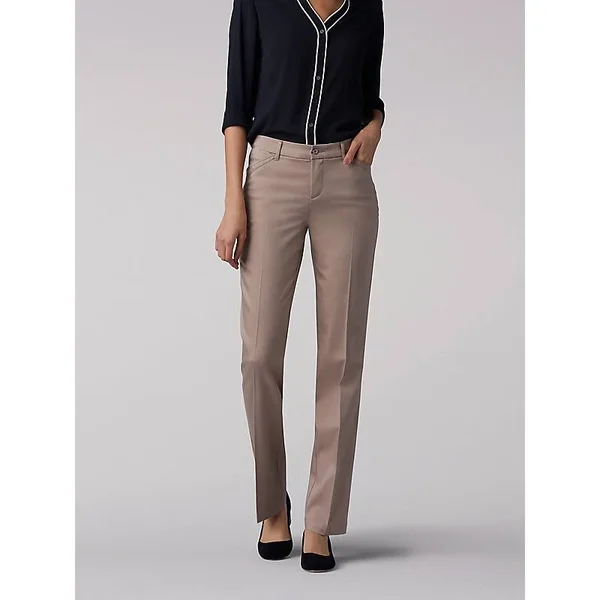 Women's Lee Flex Motion Straight-leg Pants Flax - Size: 6 Short