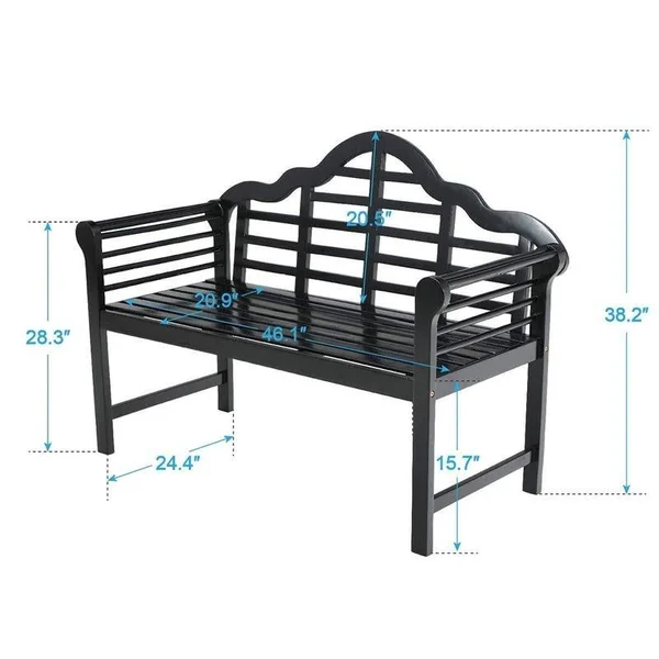 Phi Villa Patio Acacia Wood Bench with Backrest and Armrests - White