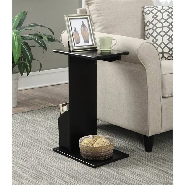 Pemberly Row Magazine C End Table in Black Wood Finish