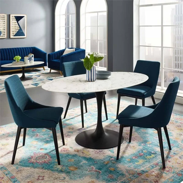 Hawthorne Collections 60x22 Oval Artificial Marble Top Dining Table in White - HC-4864-1995457